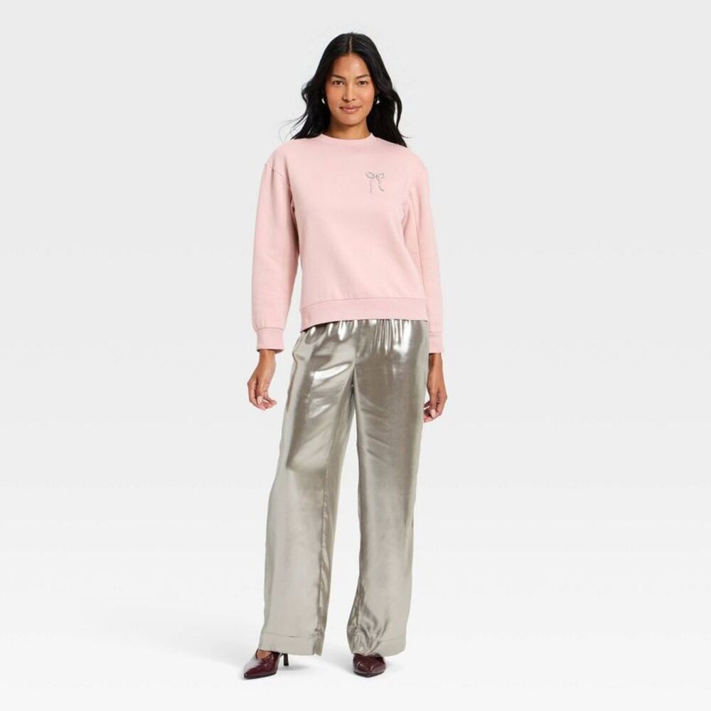 Women's Metallic Foil Pull-On Pants - A New Day Silver XL - Picture 3 of 4